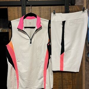 Tail Women’s White Athletic Shirt XL Pink and Black Accents + Shorts size 16